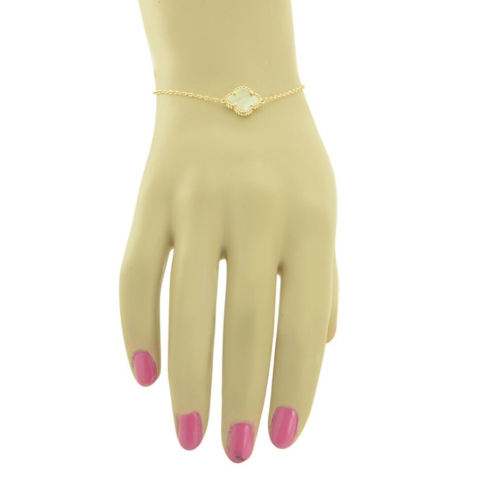 18k Gold Plated sterling silver Mother of Pearl Clover Bracelet